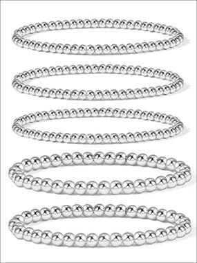 14K Gold Plated Bead Ball Bracelet Stretchable Elastic Beaded Bracelets for